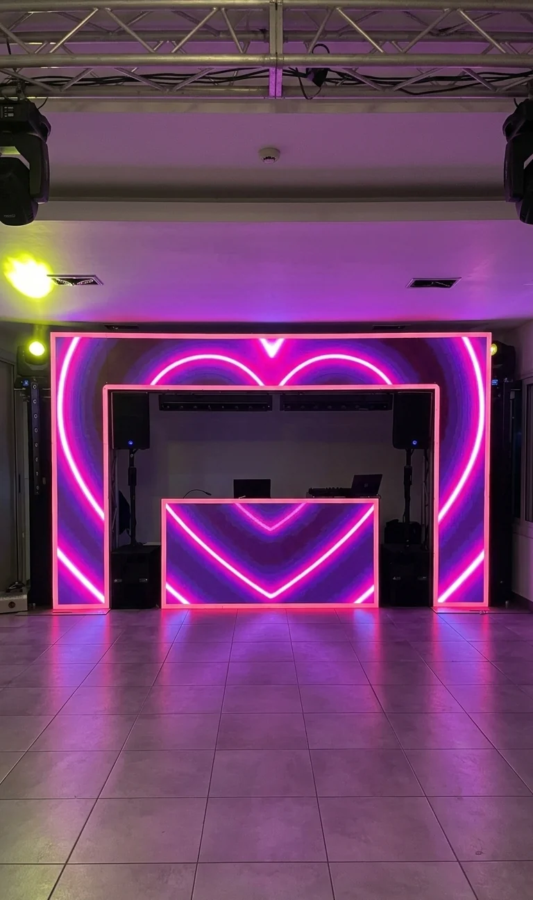 Pantalla LED con diseño de corazón en cabina